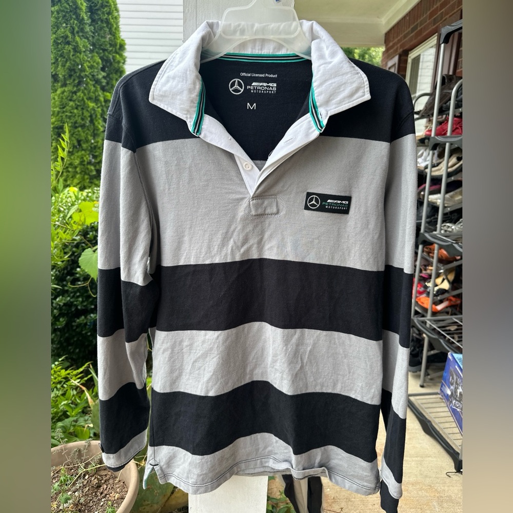 Black and Gray Long Sleeve Tee with Sporty Stripes